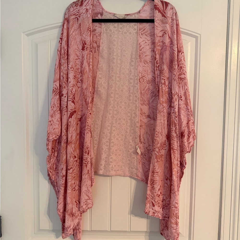 Altar’d State Fairy Pink And Crochet Kimono Sz Medium Boho Festival Indie